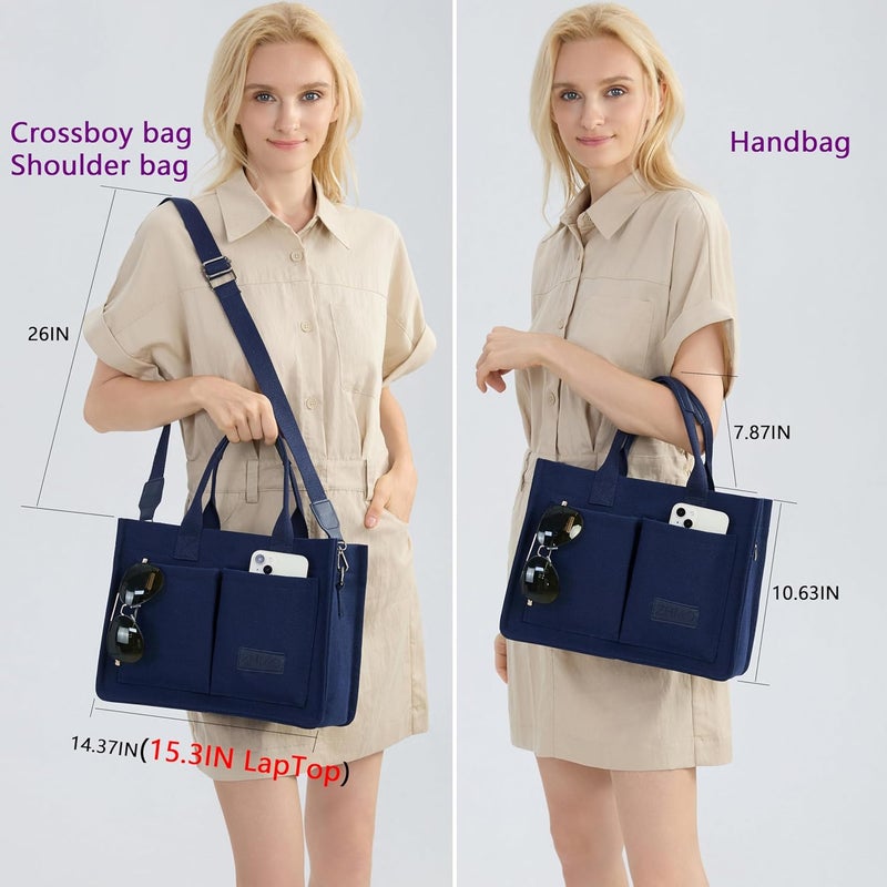 ZHMO Canvas Tote Bag for Women,Women's Bags Crossbody Bags Work Laptop Tote Bag Large Handbags Purse for Travel Nurse Teacher - Image 3
